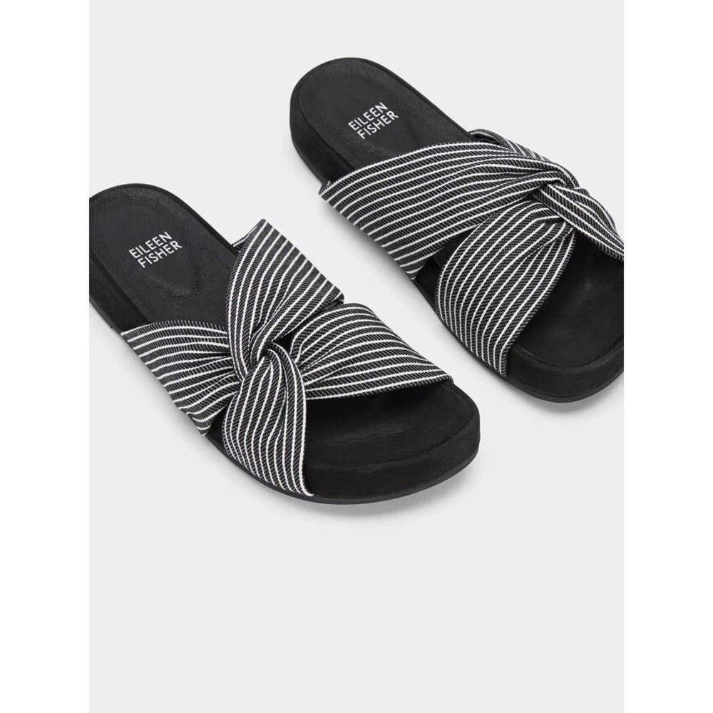Eileen Fisher Pal Crisscross Slide Comfort Flat Sandals Size 7 Black White Women